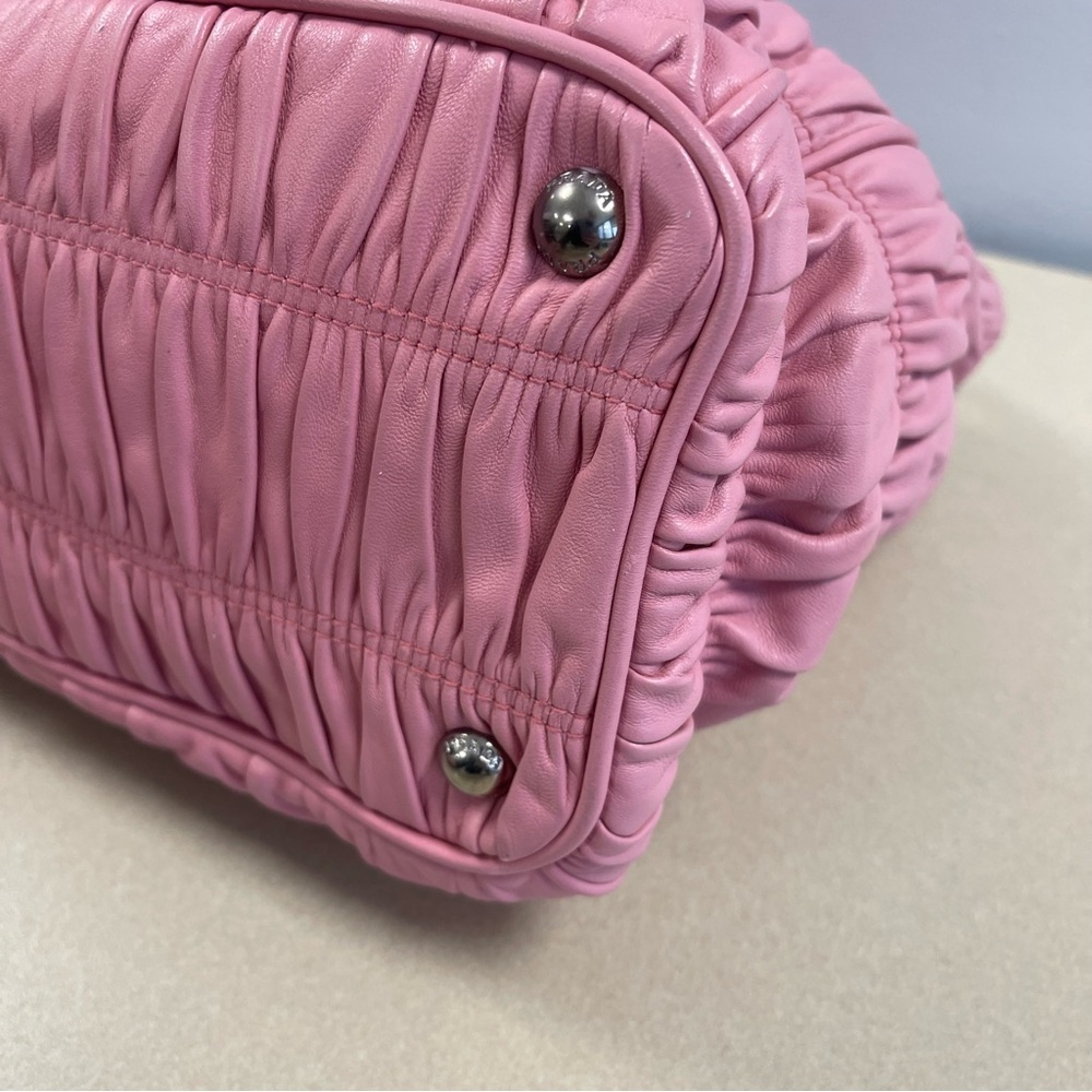 Prada Pink Nappa Gaufre Ruched Leather Two-Way Bag - Preowned - Picture 7 of 16